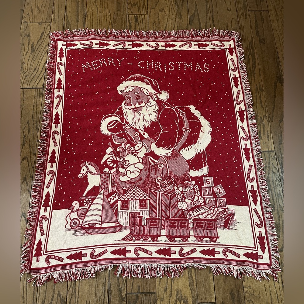 Vintage Merry Christmas Tapestry Throw Blanket Made In Spain 45x53